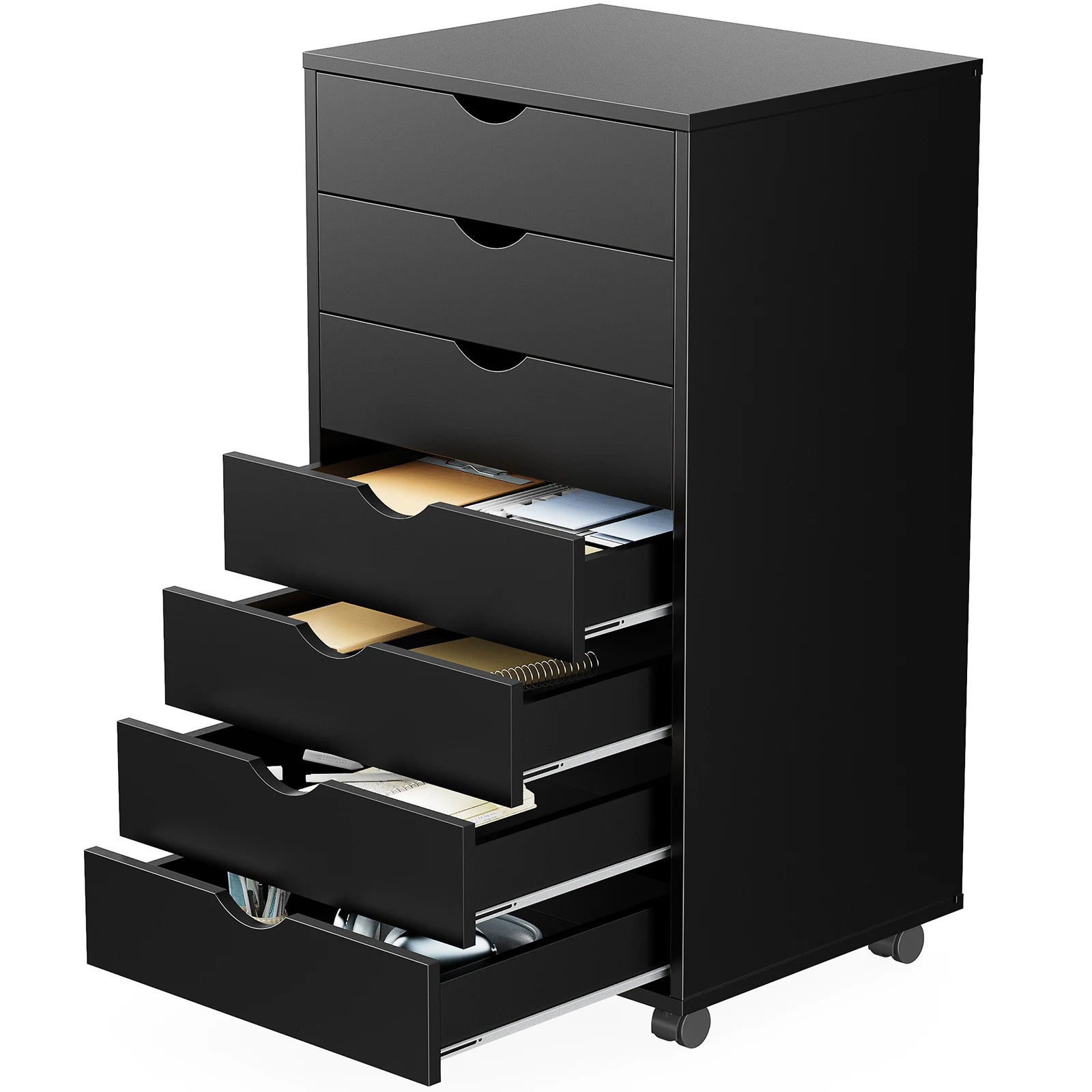 White 7-Drawer Rolling Dresser with Locking Casters for Bedroom or Office — 34" Tall