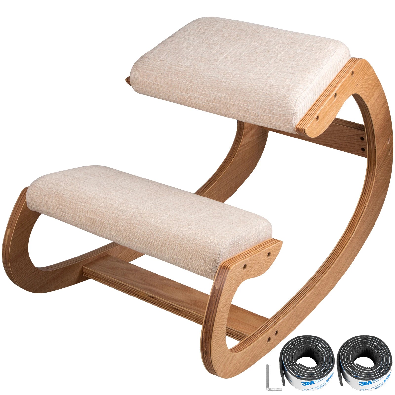 Bentwood Ergonomic Kneeling Chair with Rocking Base for Home Office — Natural Oak