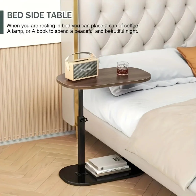 C shaped side table - Height adjustable table - solid wood surface, movable side end
