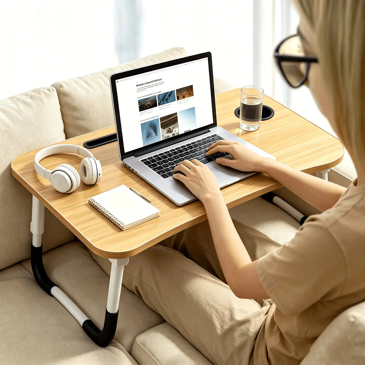 Computer desk - Adjustable Height Laptop Desk with Storage Rack
