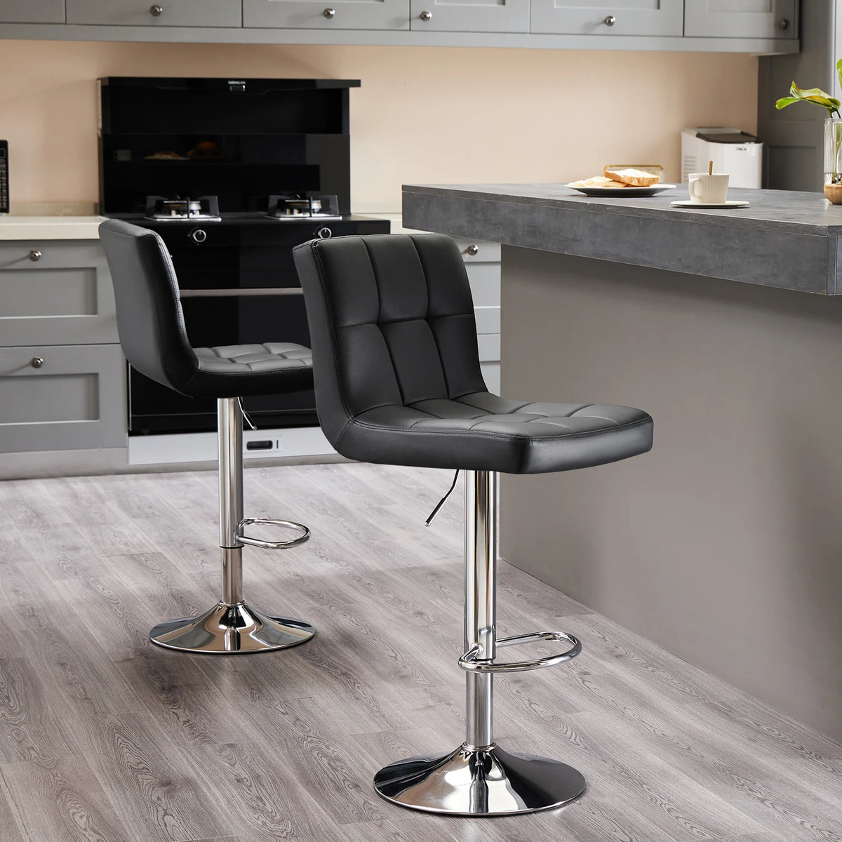 PU Leather Bar Stools Set of 2, Upholstered Counter Height Bar Stools