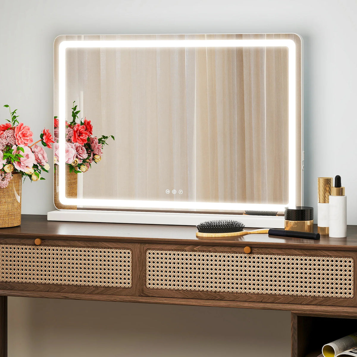 LED Vanity Mirror with Lights Aluminum Frame Bathroom Mirror Dimmable 3 Color Modes