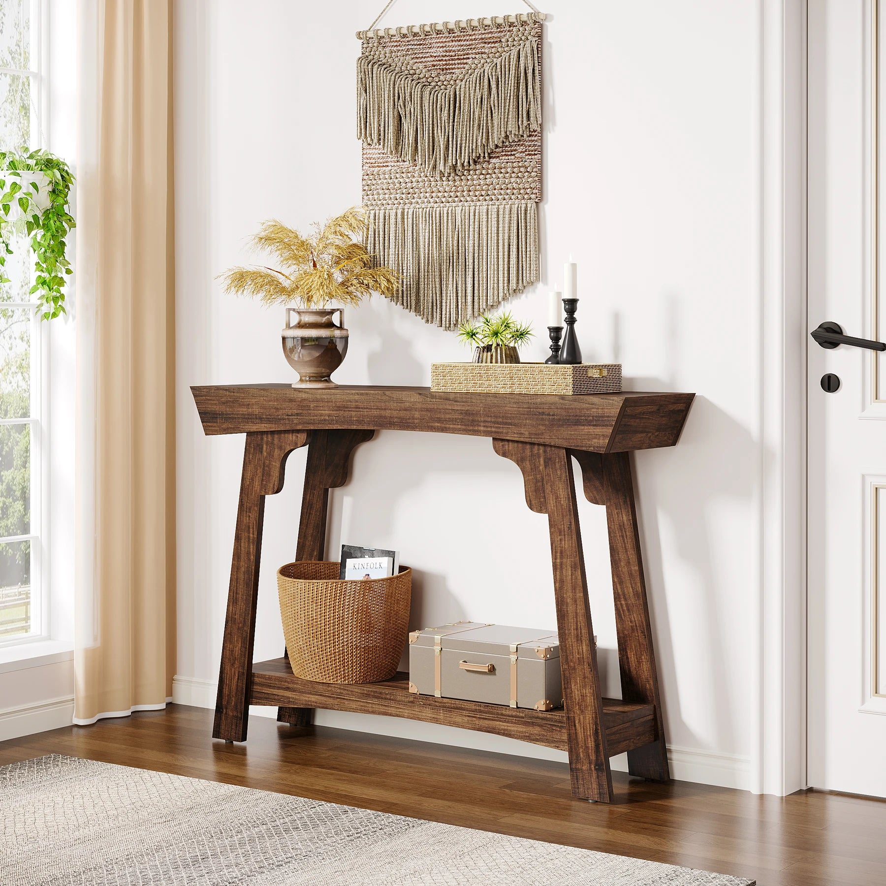 Rustic Wood Console Table with Storage Shelf for Entryway — 41" Narrow