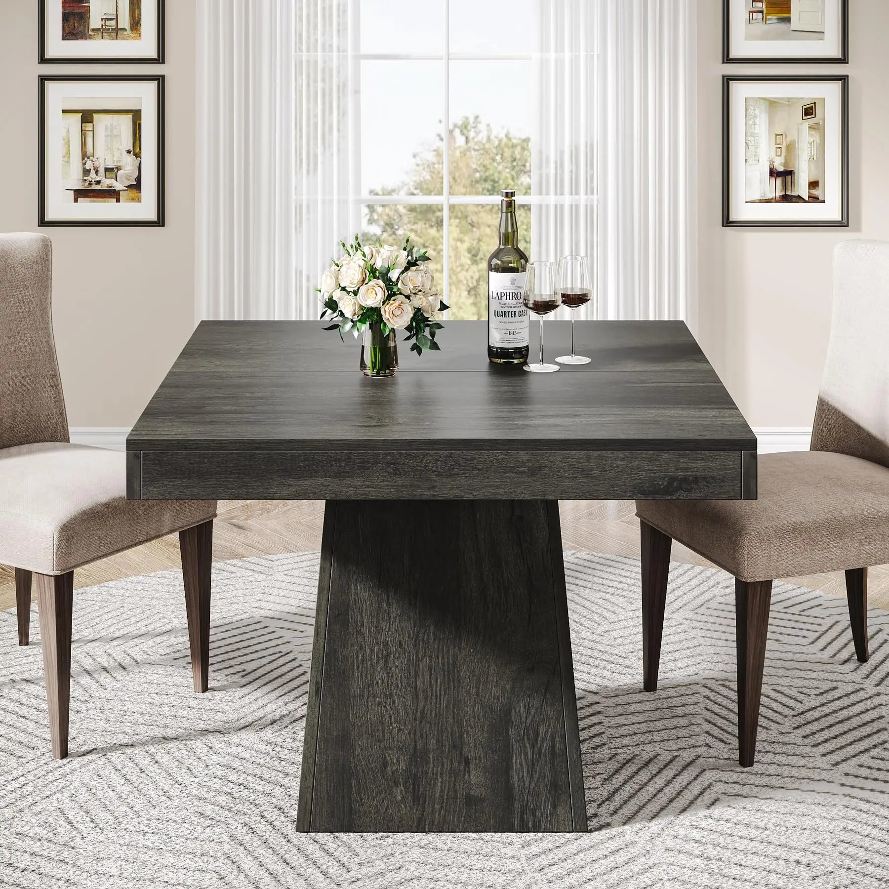 Farmhouse Square Dining Table with Pedestal Base for 4 — 31.5" Charcoal Wood