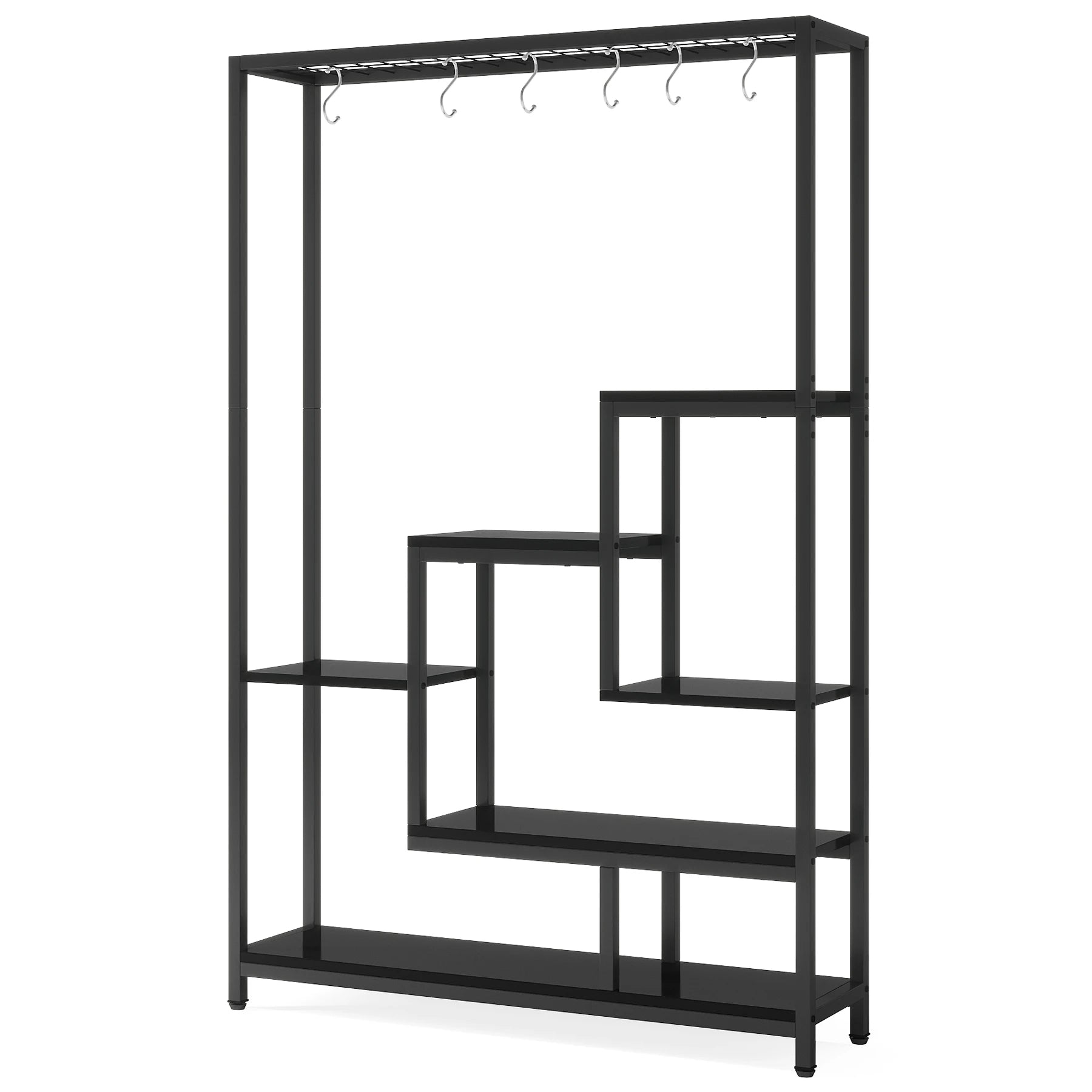 Industrial Metal Plant Stand with Hanging Hooks for Living Room — 5-Tier, 70.9in Tall