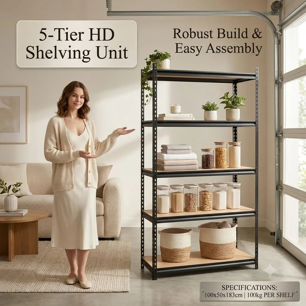Garage Shelving, 5-Tier Metal Rack with MDF Shelves, 72" Tall