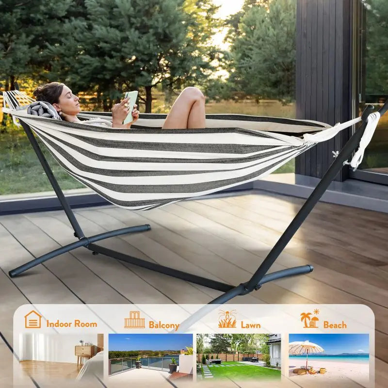 Hammock with Adjustable Stand, 600 lb Capacity, Storage Bag