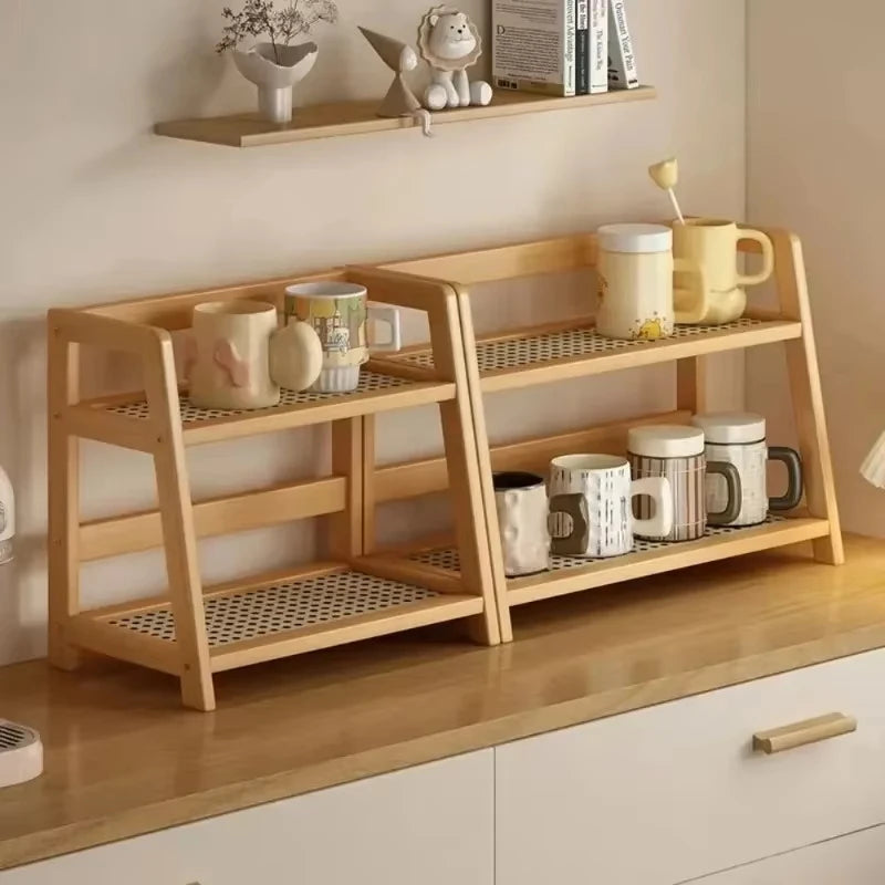 Countertop Shelf, 2-Tier Retro Bamboo Organizer