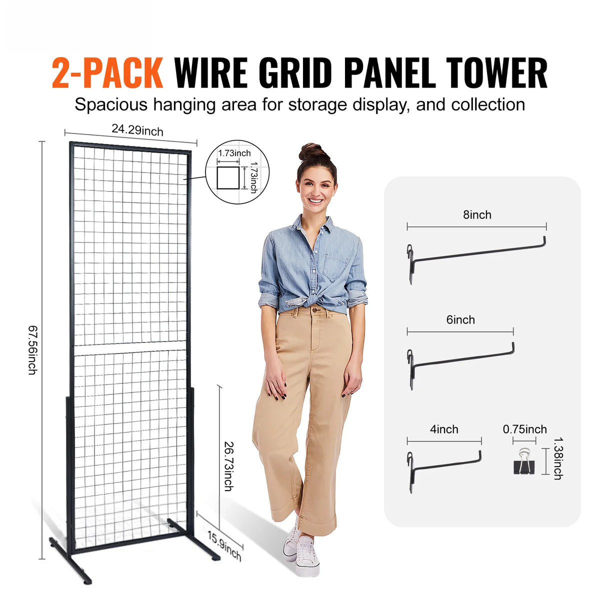 Gridwall Panels, 24.29" x 67.56" Double-Sided Display Rack, 2 Pack