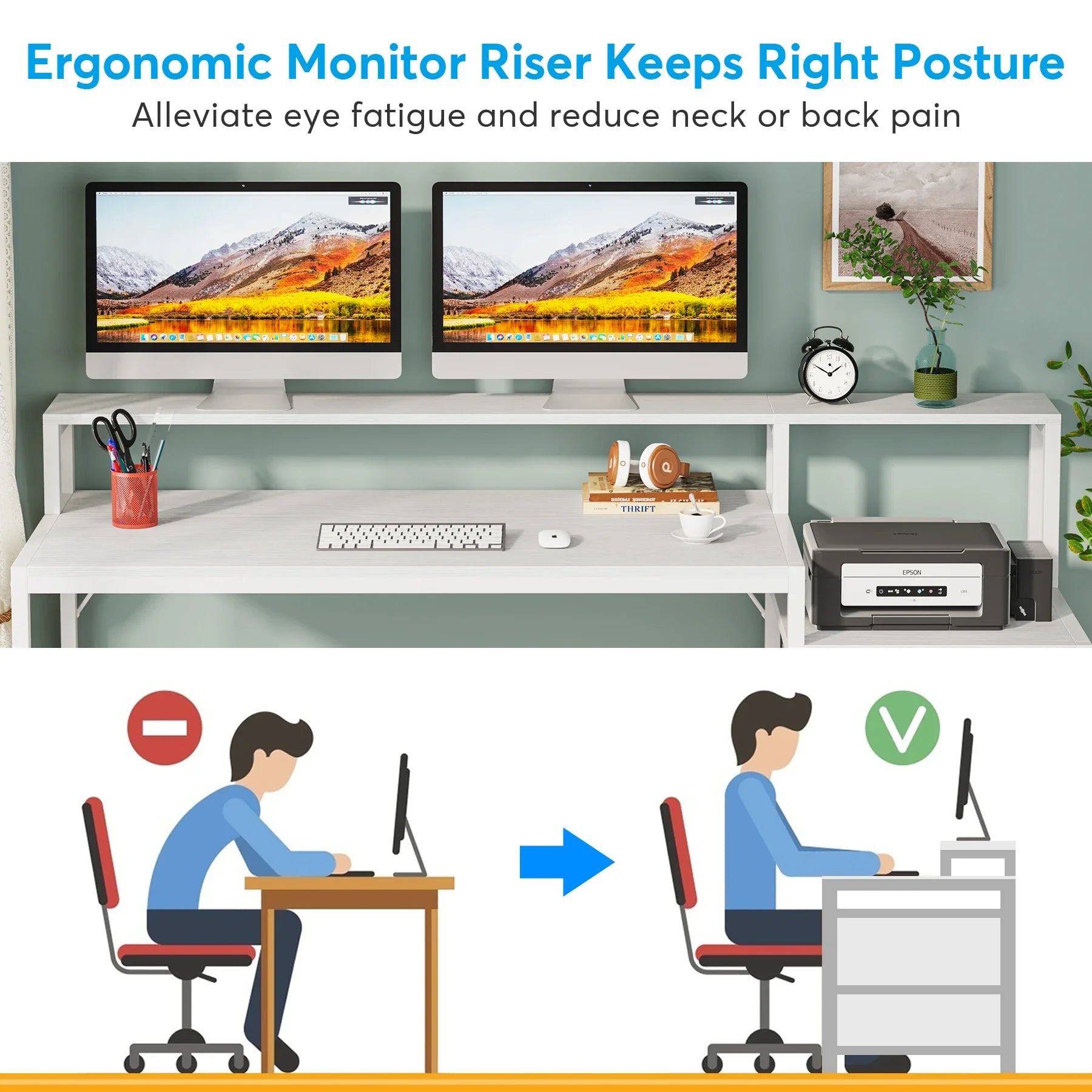 Industrial Computer Desk with File Drawer Cabinet and Monitor Stand for Home Office — 63"