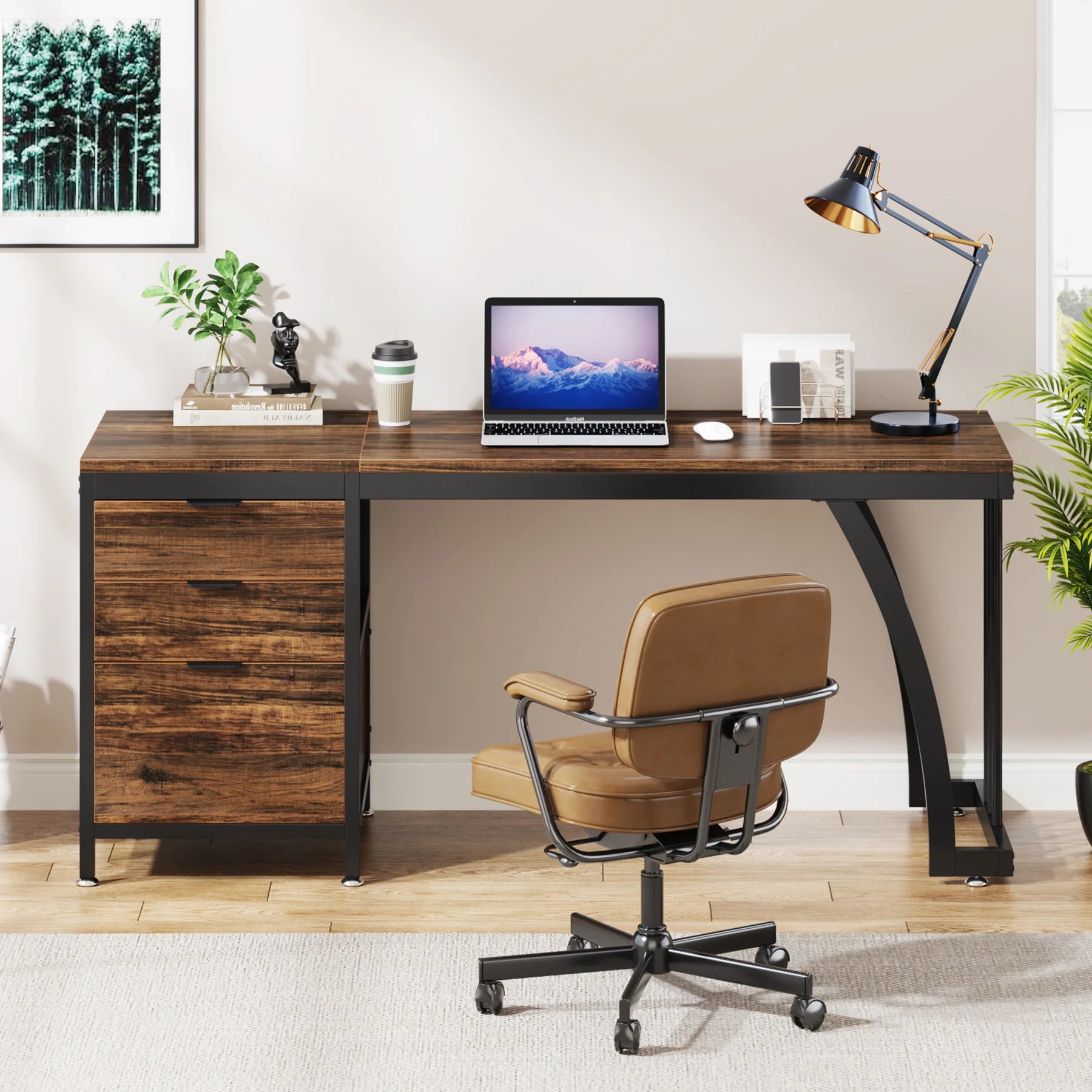 Industrial Computer Desk with 3 Drawers for Home Office — 59in Writing Table