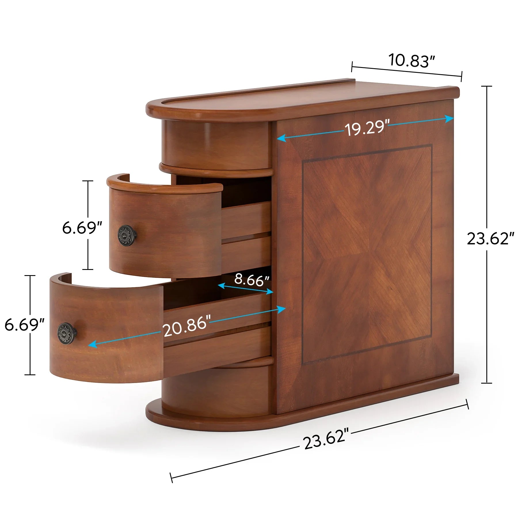 Solid Wood Narrow Side Table Nightstand with 2 Drawers for Living Room — 24" Tall