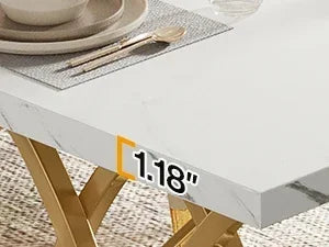 Faux Marble Dining Table with Gold Base for 4-6 People — 63"
