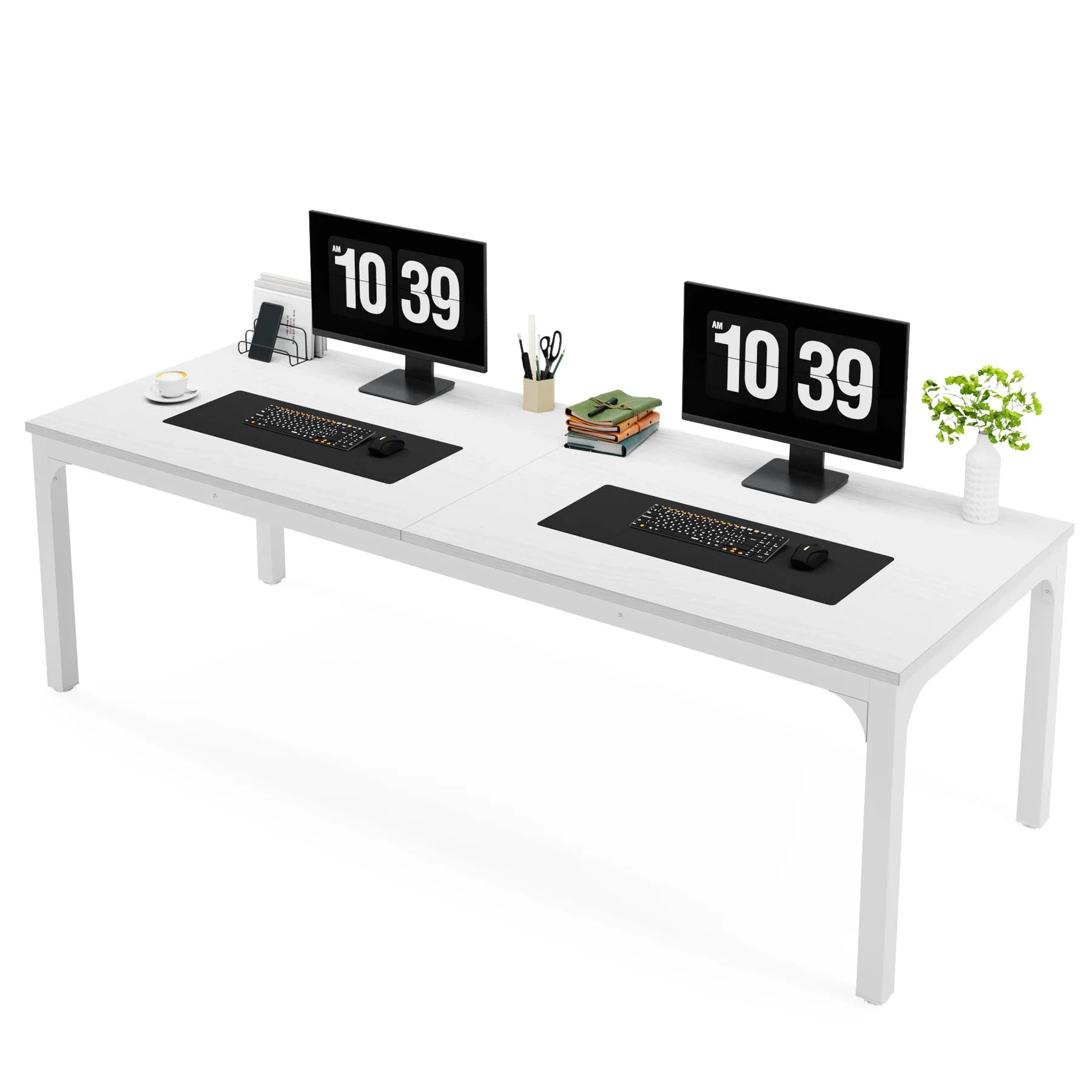 Industrial Wood Computer Desk with Steel Frame for Two-Person Home Office — 78.7"