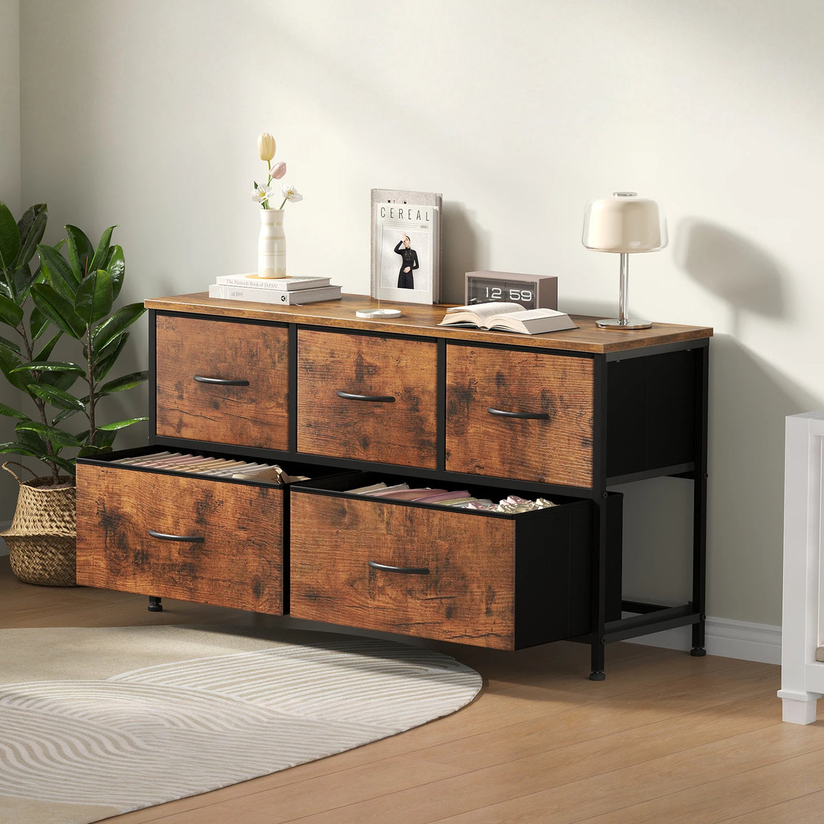 5-Drawer Fabric Dresser & TV Stand