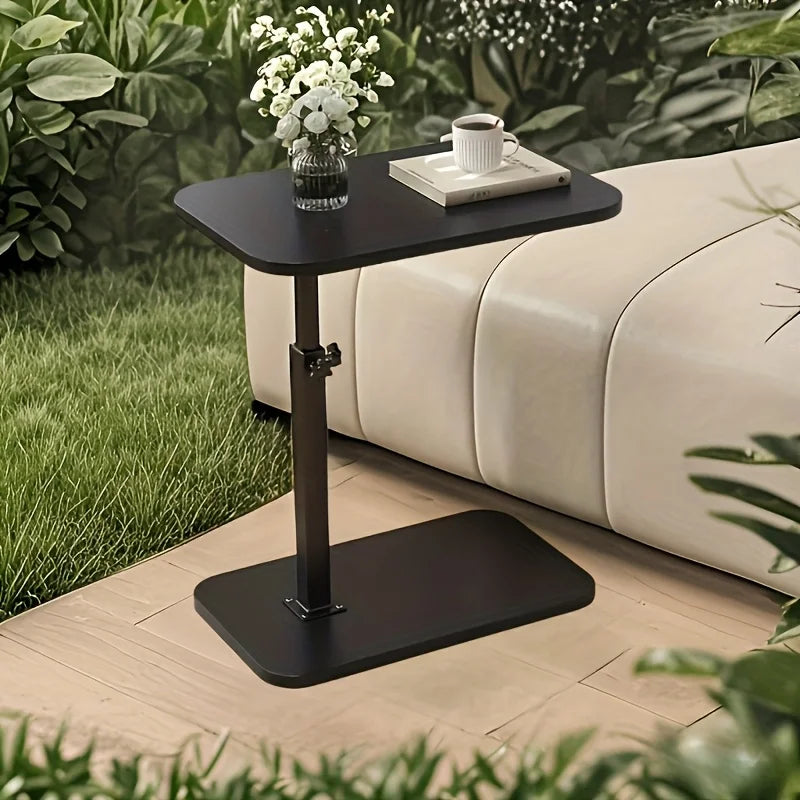 C shaped side table - Height adjustable table - solid wood surface, movable side end