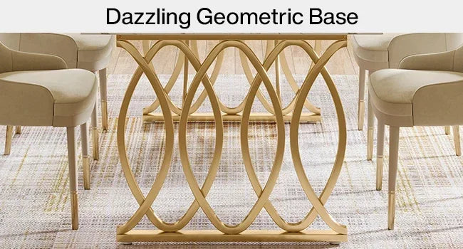 Faux Marble Dining Table with Gold Base for 4-6 People — 63"