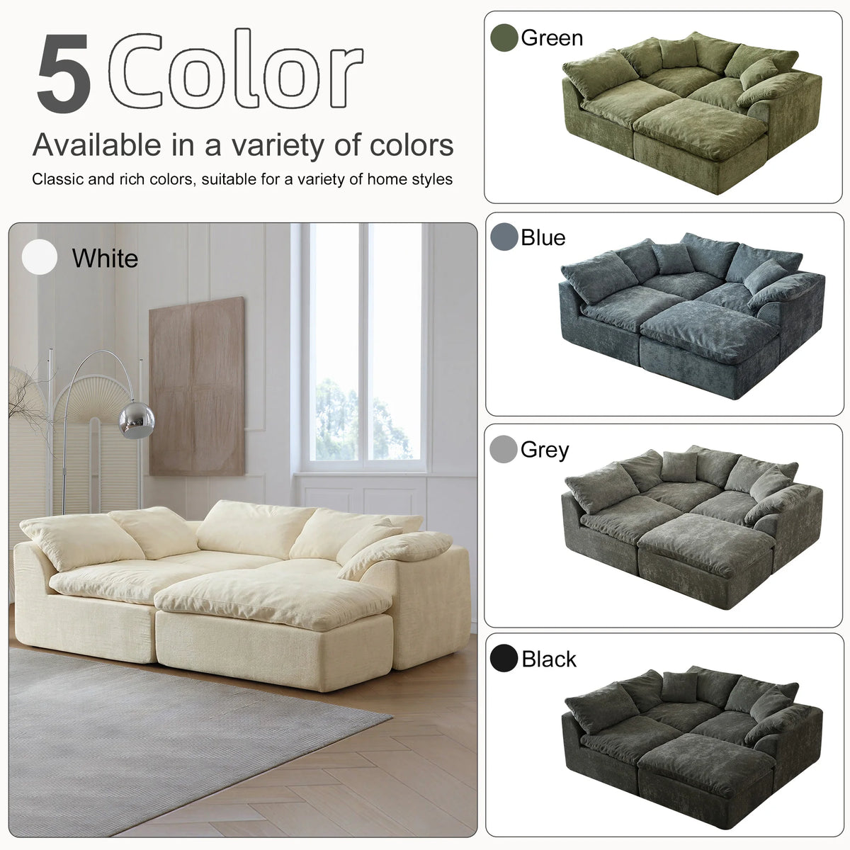 Modern Modular Sectional Sofa Cloud Couch Oversized Deep Seat Comfy Sofa, 108.3" x 68.9" x 27.6"