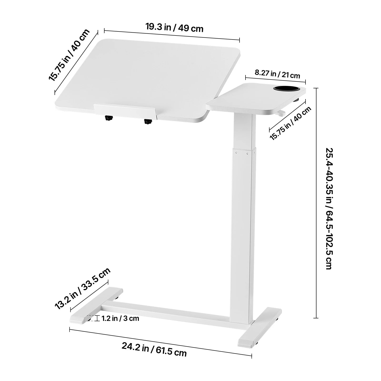 Walnut Mobile Laptop Table with Tilting Top & Casters for Bedside — Height-Adjustable Overbed Desk
