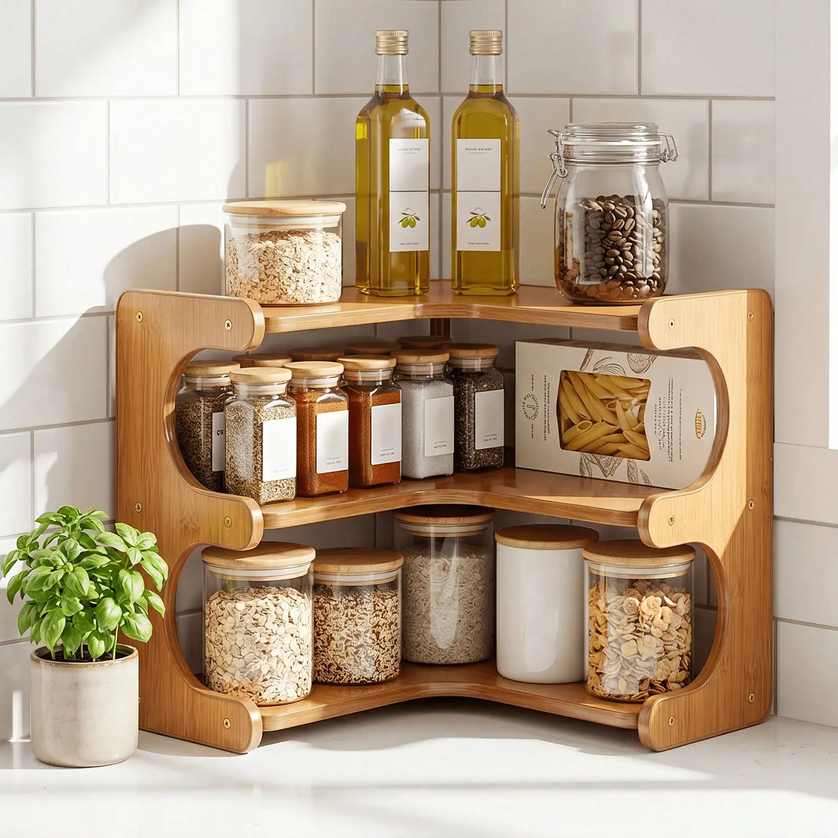 Corner shelf - Freestanding Wood Corner Organizer Shelf