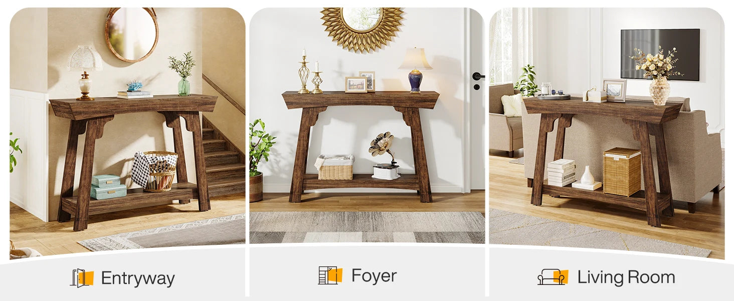 Rustic Wood Console Table with Storage Shelf for Entryway — 41" Narrow