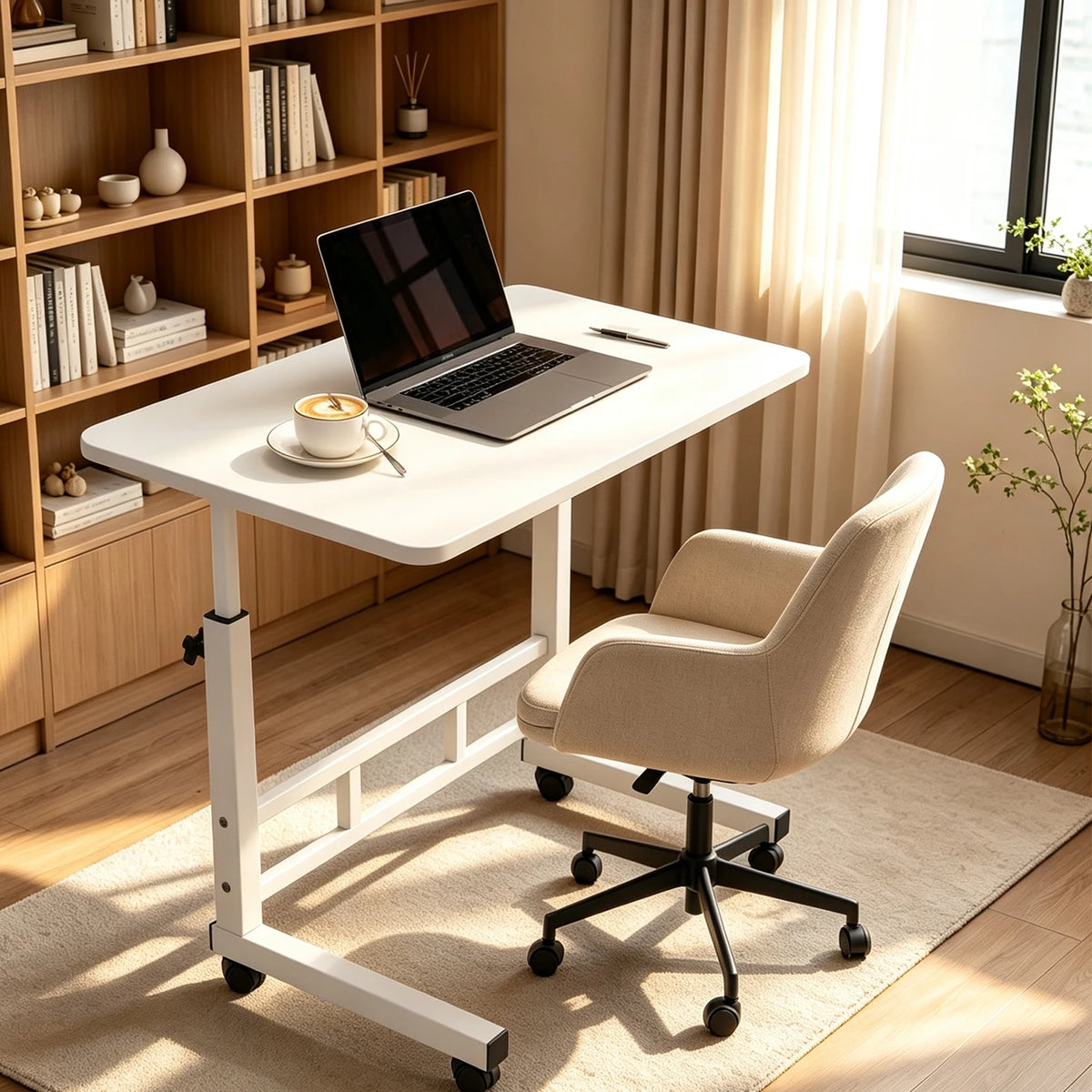 Computer desk - Adjustable Height Standing Desk With Wheels, Mobile C Shaped Laptop