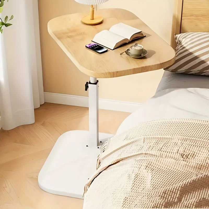 C shaped side table - Height adjustable table - solid wood surface, movable side end