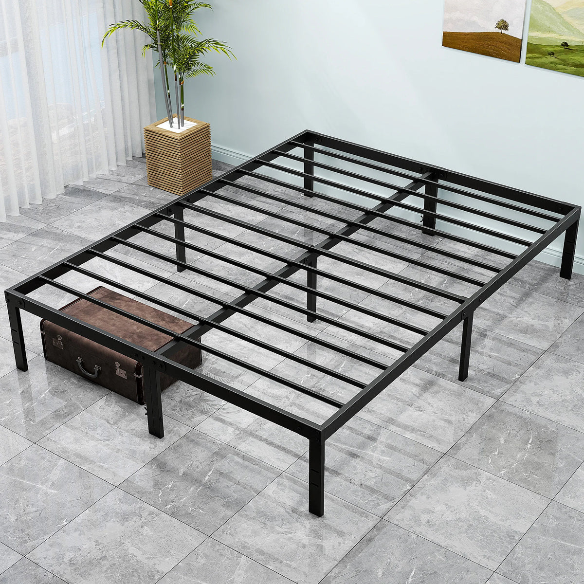 Platform bed frame - Metal Platform 16IN Tall Basic Bed Frame Sturdy Steel Heavy Duty