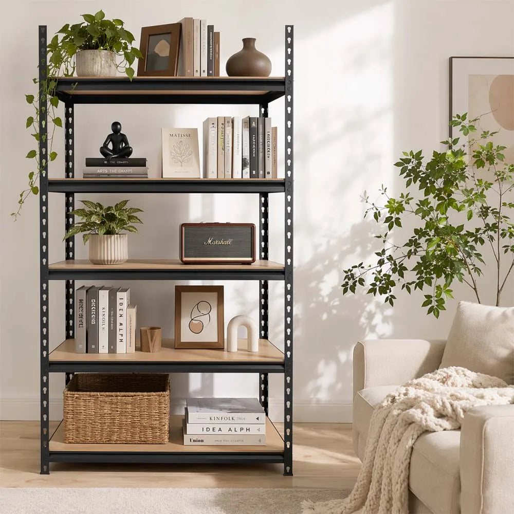 Garage Shelving, 5-Tier Metal Rack with MDF Shelves, 72" Tall