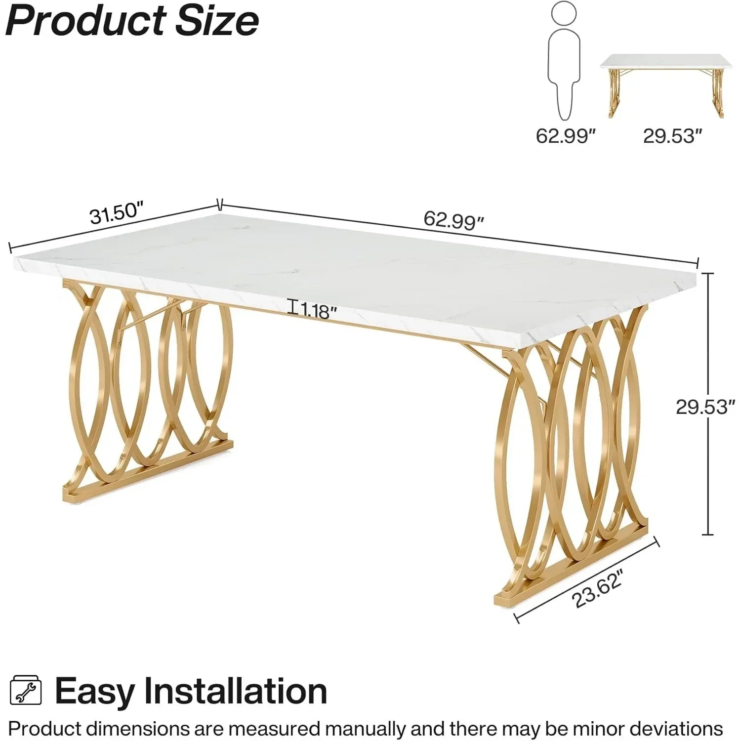 Faux Marble Dining Table with Gold Base for 4-6 People — 63"