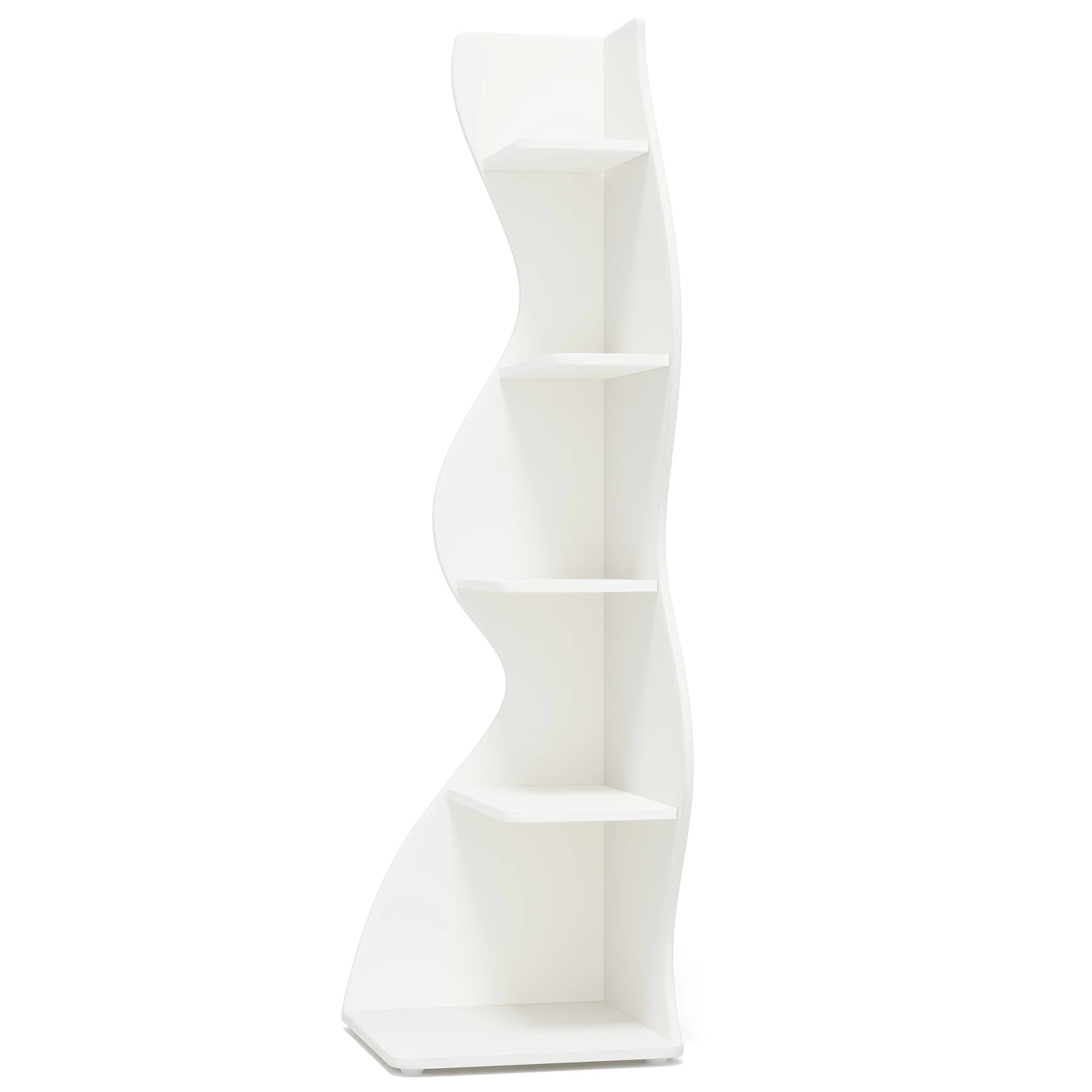 White Wave 5-Tier Corner Bookshelf with Curved Silhouette for Living Room — 65"H Floor Shelf