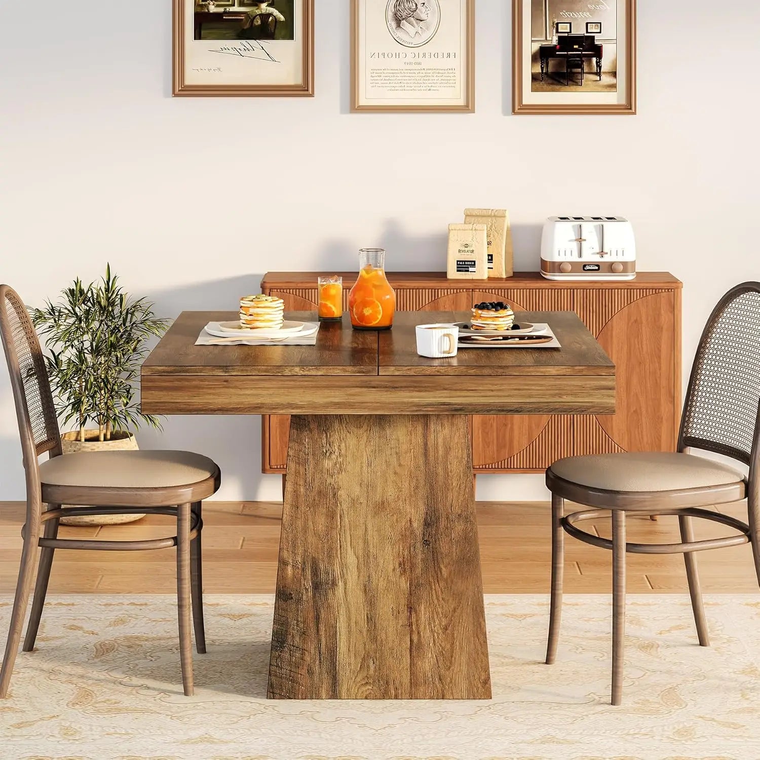 Farmhouse Square Dining Table with Pedestal Base for 4 — 31.5" Charcoal Wood
