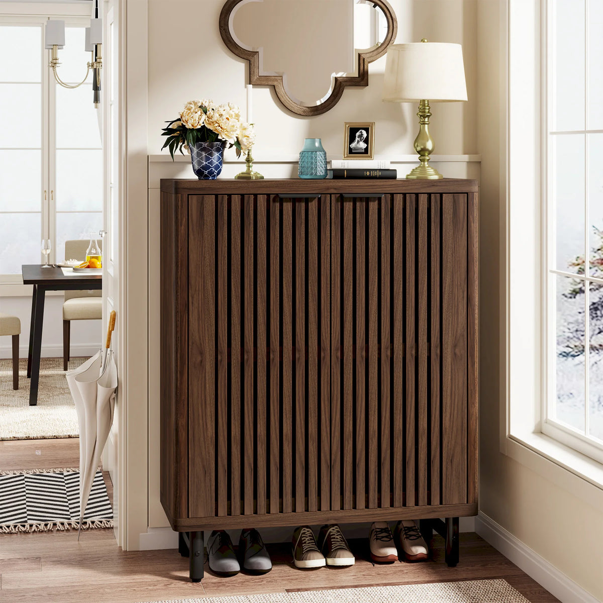 Shoe Cabinet, 6-Tier Louvered Doors, 33.46" W x 43.31" H