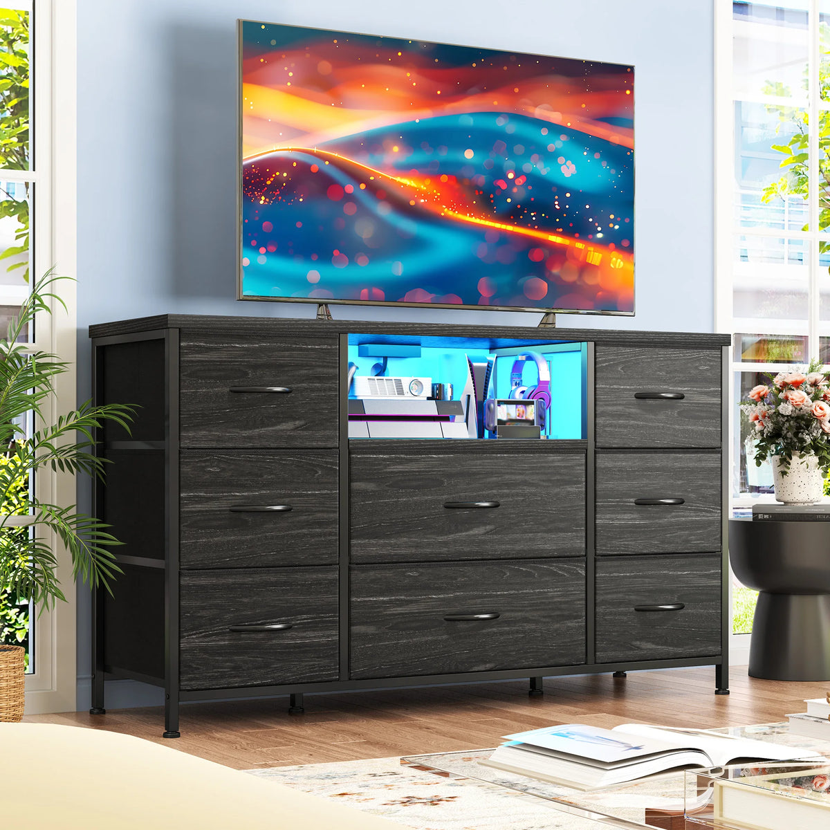 6 drawer dresser - 8-Drawer Media Dresser with LED Lighting & Built-in Charging