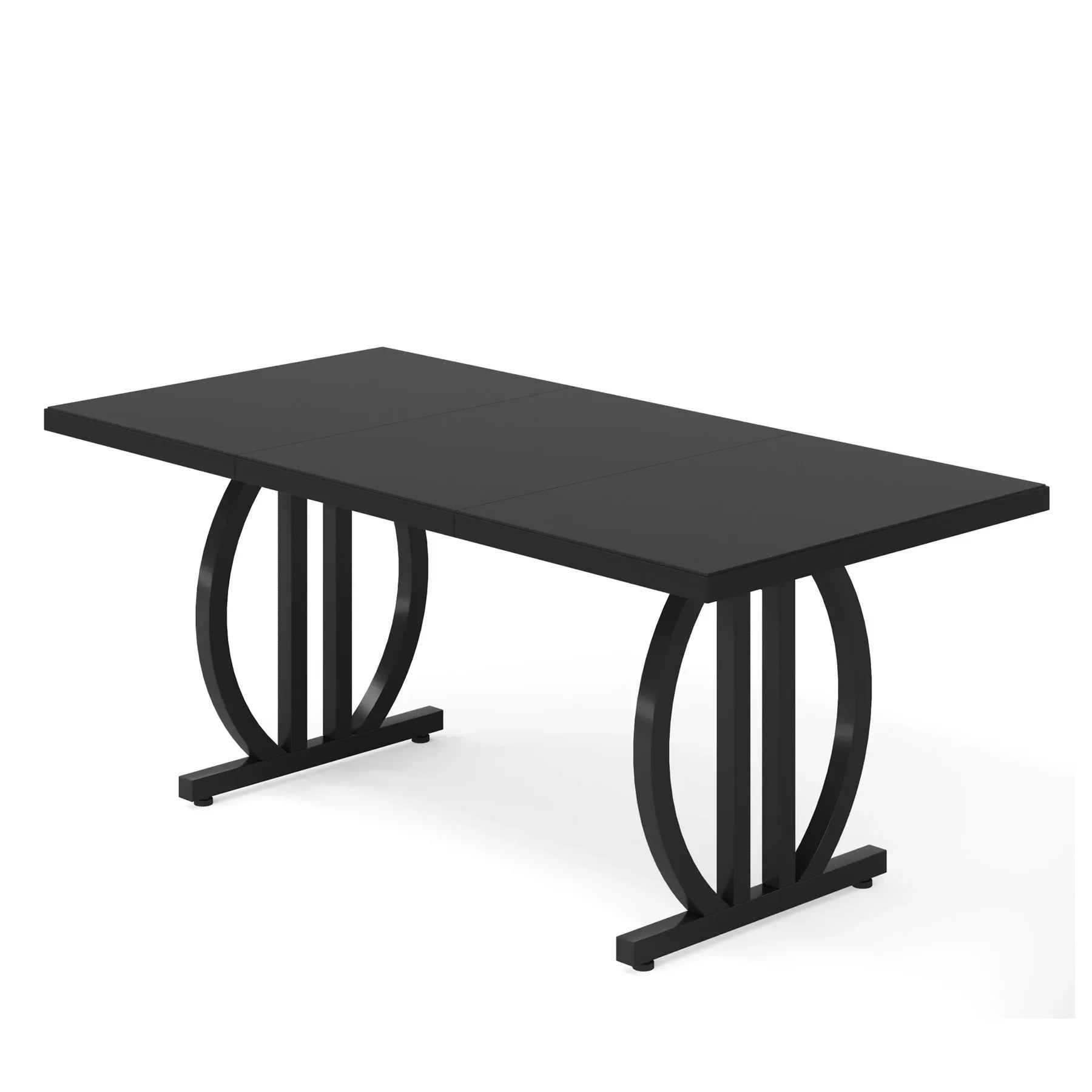 Modern Black 63" Dining Table with Curved Metal Pedestal Base for Kitchen — Seats 6