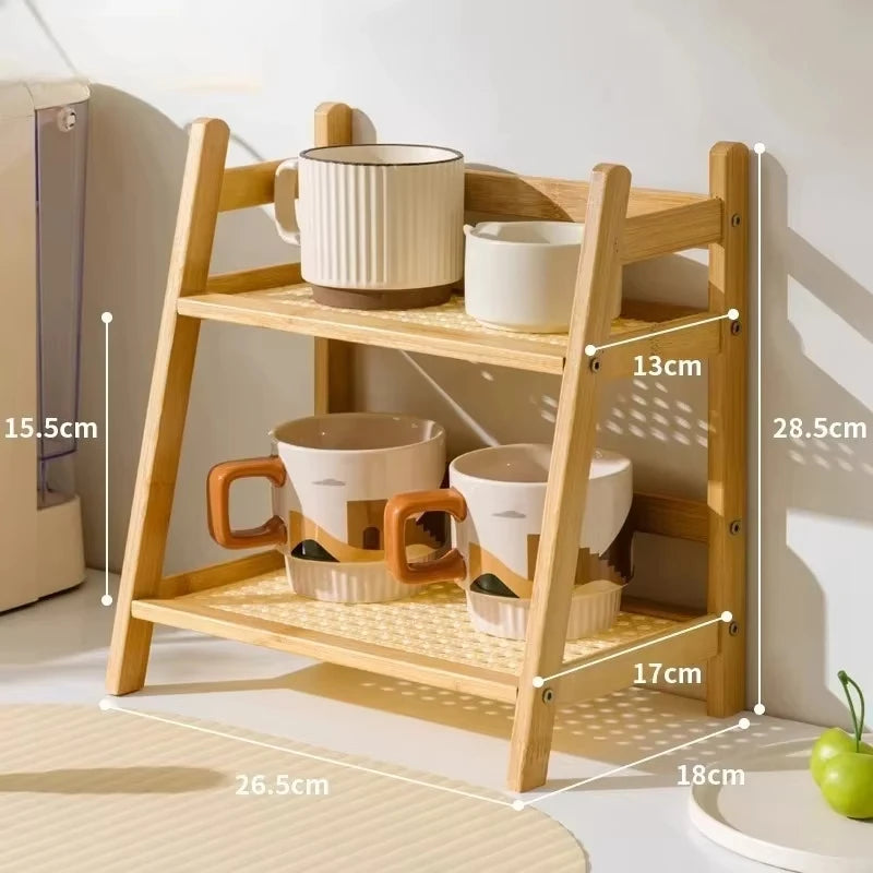 Countertop Shelf, 2-Tier Retro Bamboo Organizer