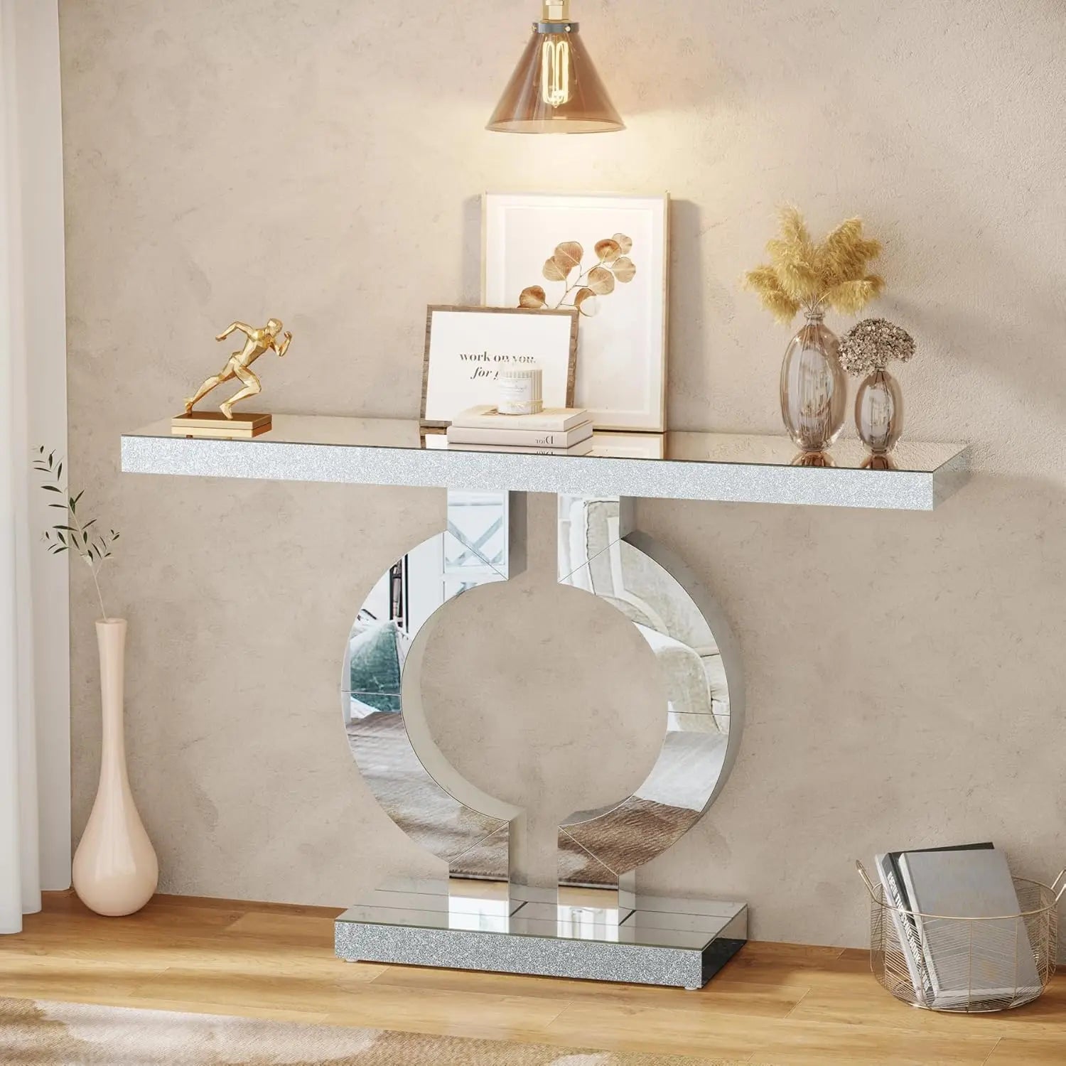 Mirrored Console Table with Crystal Sparkle Finish for Entryway — 43" Wide