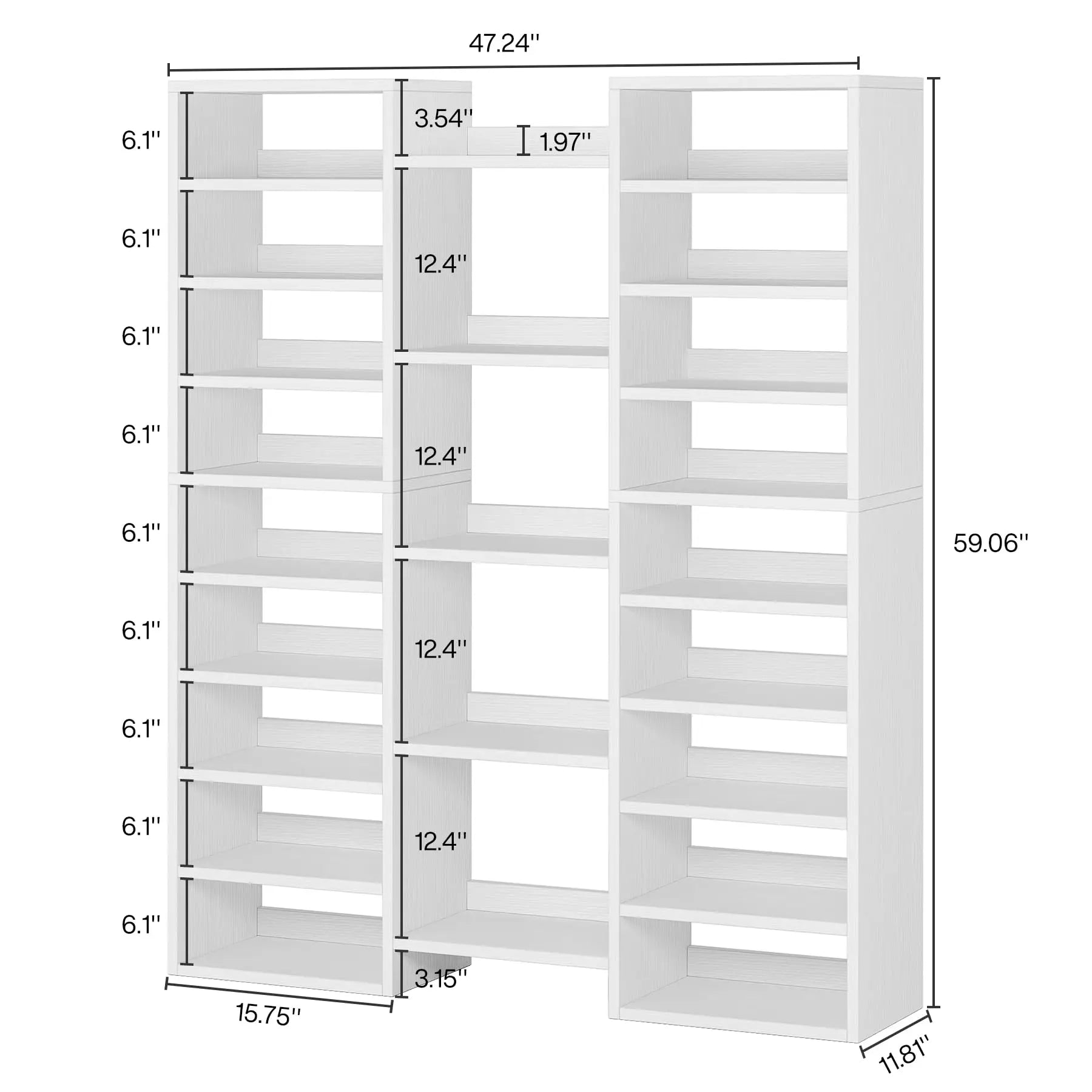 White Wood 14-Tier Shoe Rack with 22 Open Cubbies for Entryway — Holds 46 Pairs
