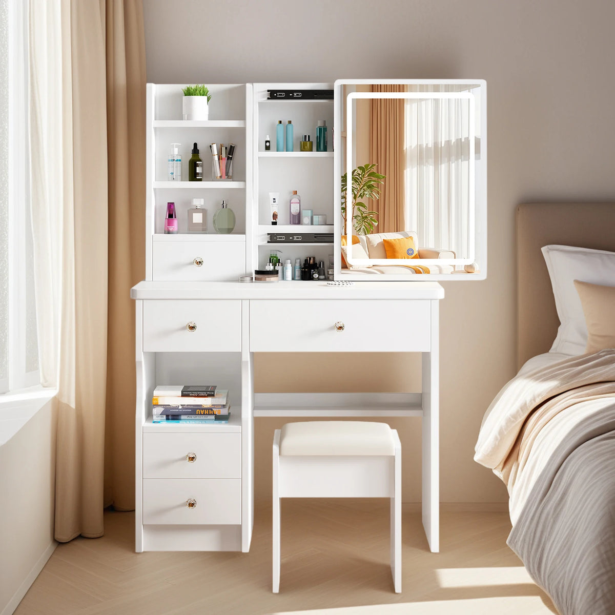 Vanity Desk Makeup Vanity Desk with Sliding Mirror and Lights