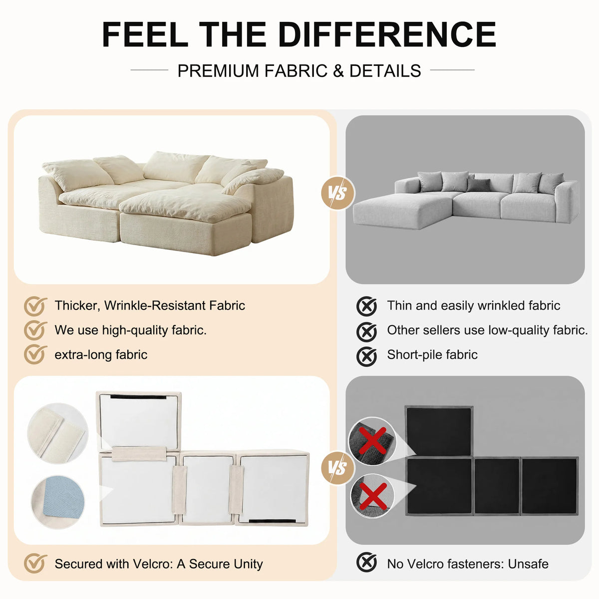 Modern Modular Sectional Sofa Cloud Couch Oversized Deep Seat Comfy Sofa, 108.3" x 68.9" x 27.6"