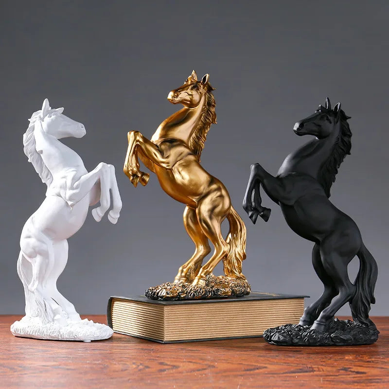 Abstract sculpture - Resin Statue Golden White Black Horse Figure Nordic Abstract
