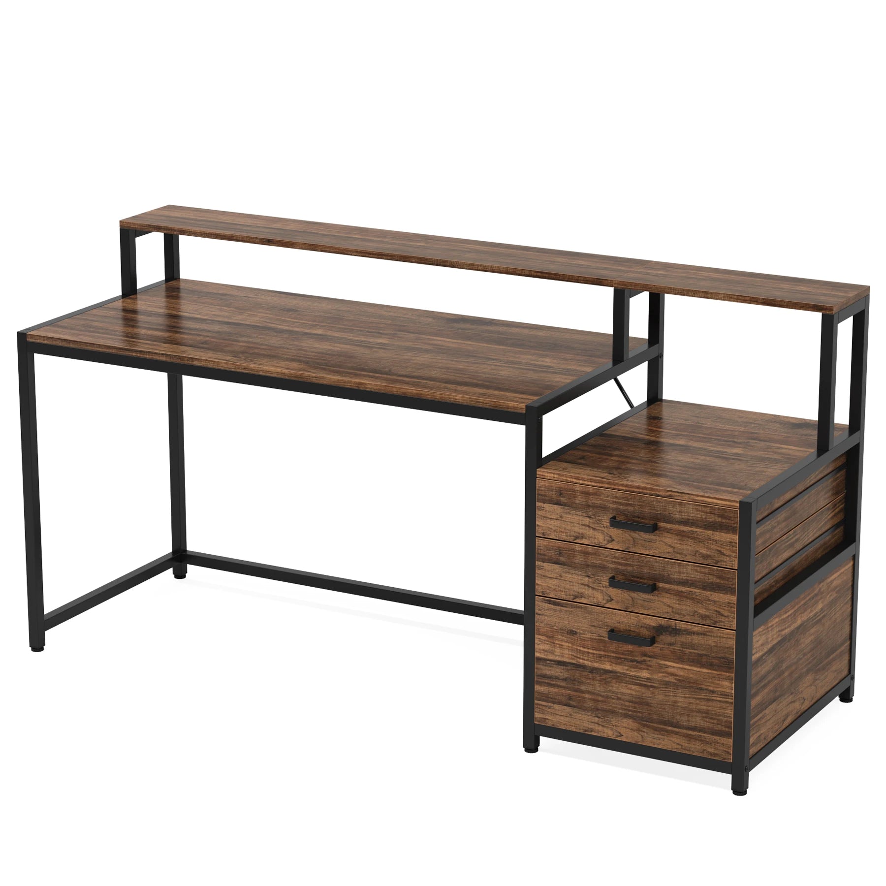 Industrial Computer Desk with 3 Drawers for Home Office — 59in Writing Table