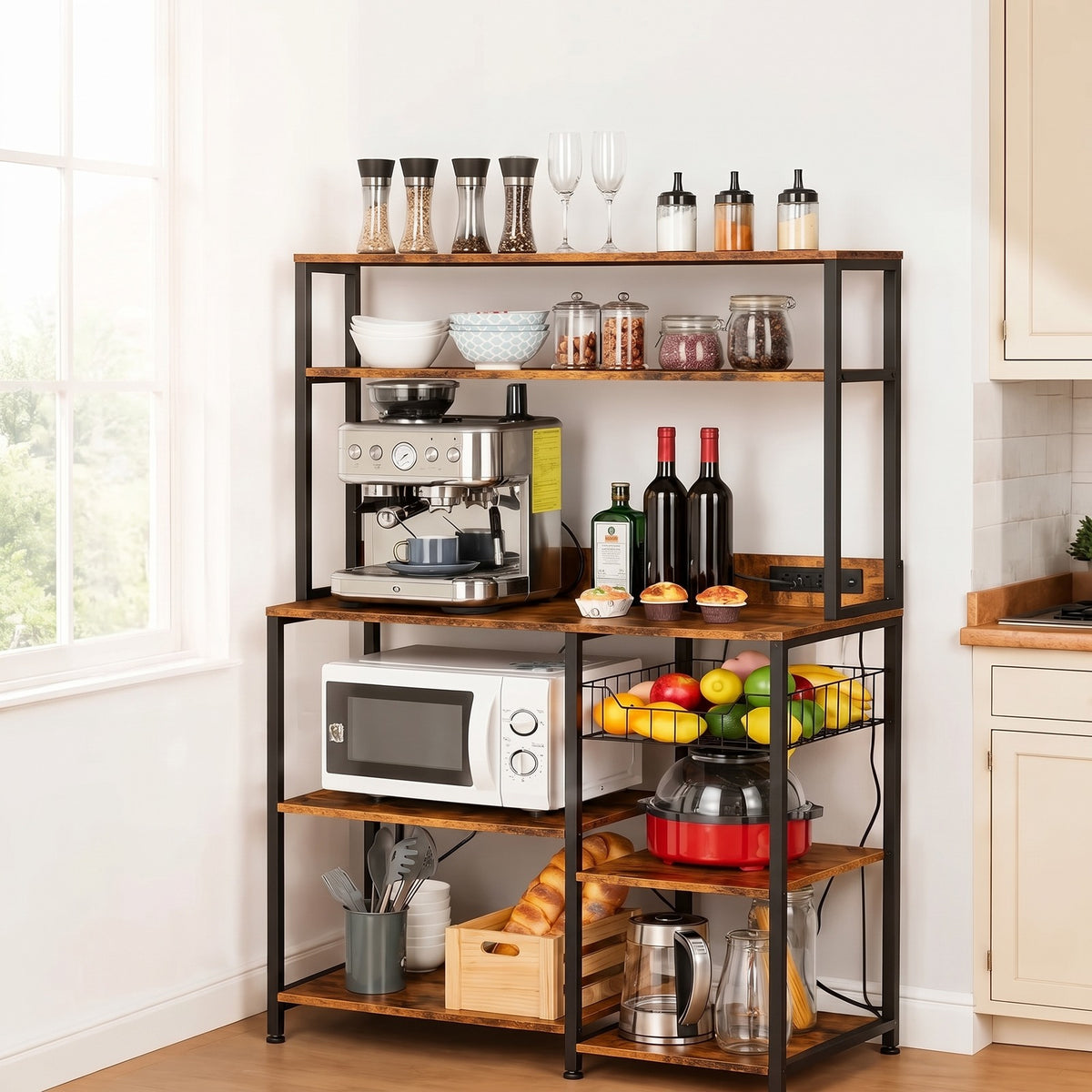 35 Inch Kitchen Baker Rack with Power Outlet, 35.43"D x 15.75"W x 60.24"H