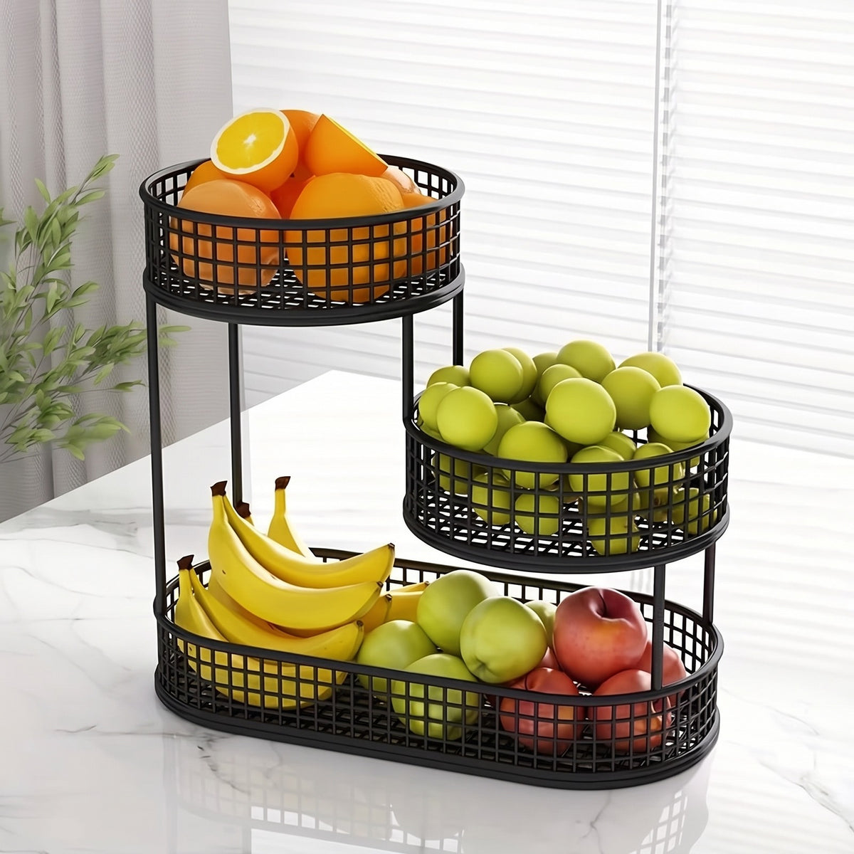 Baker rack - Stainless steel multi-layer fruit basket, round metal storage box