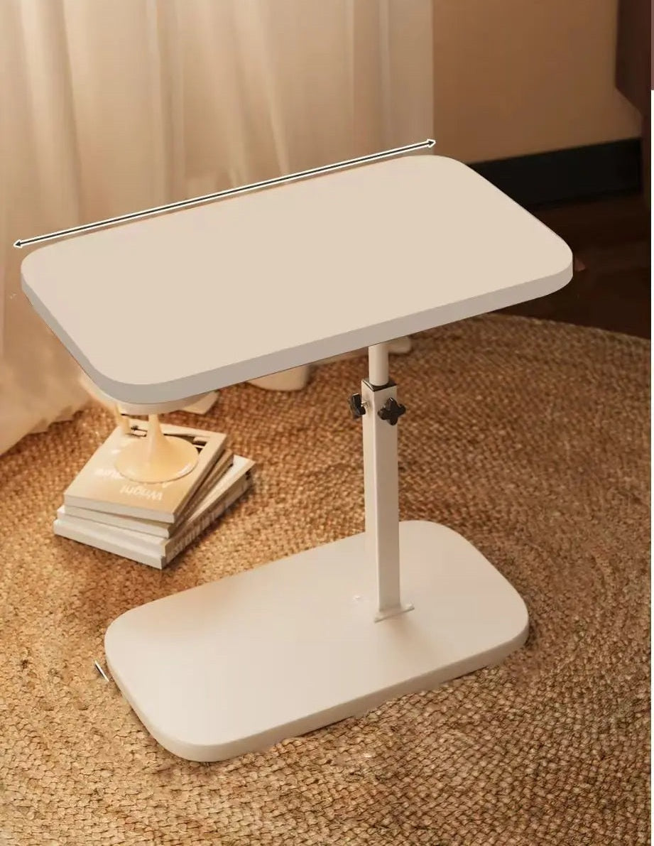 C shaped side table - Height adjustable table - solid wood surface, movable side end