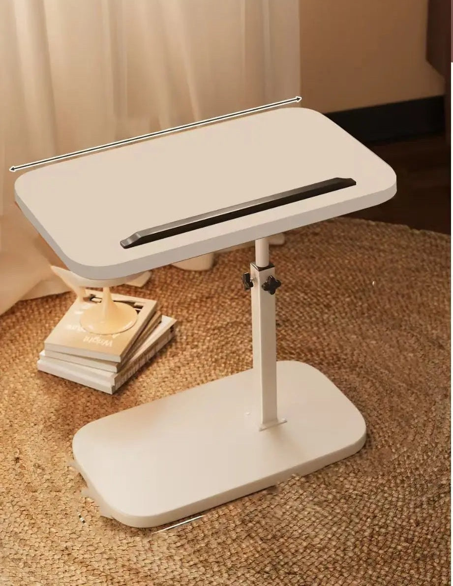 C shaped side table - Height adjustable table - solid wood surface, movable side end