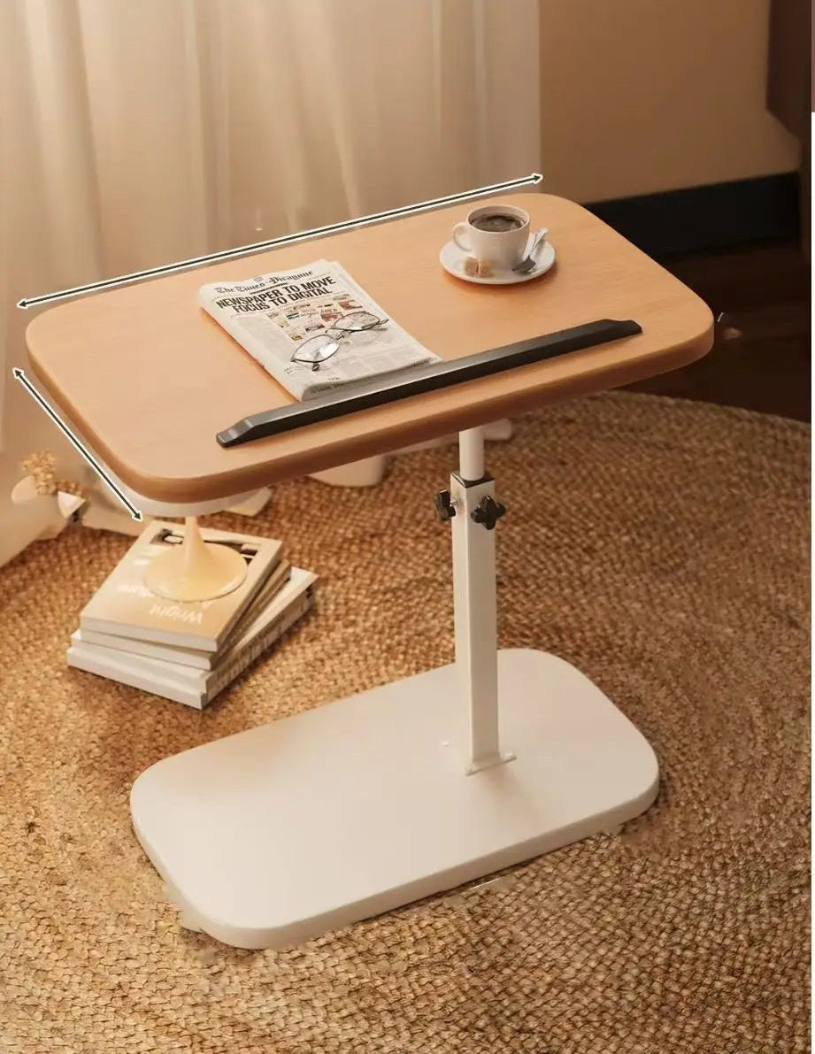 C shaped side table - Height adjustable table - solid wood surface, movable side end