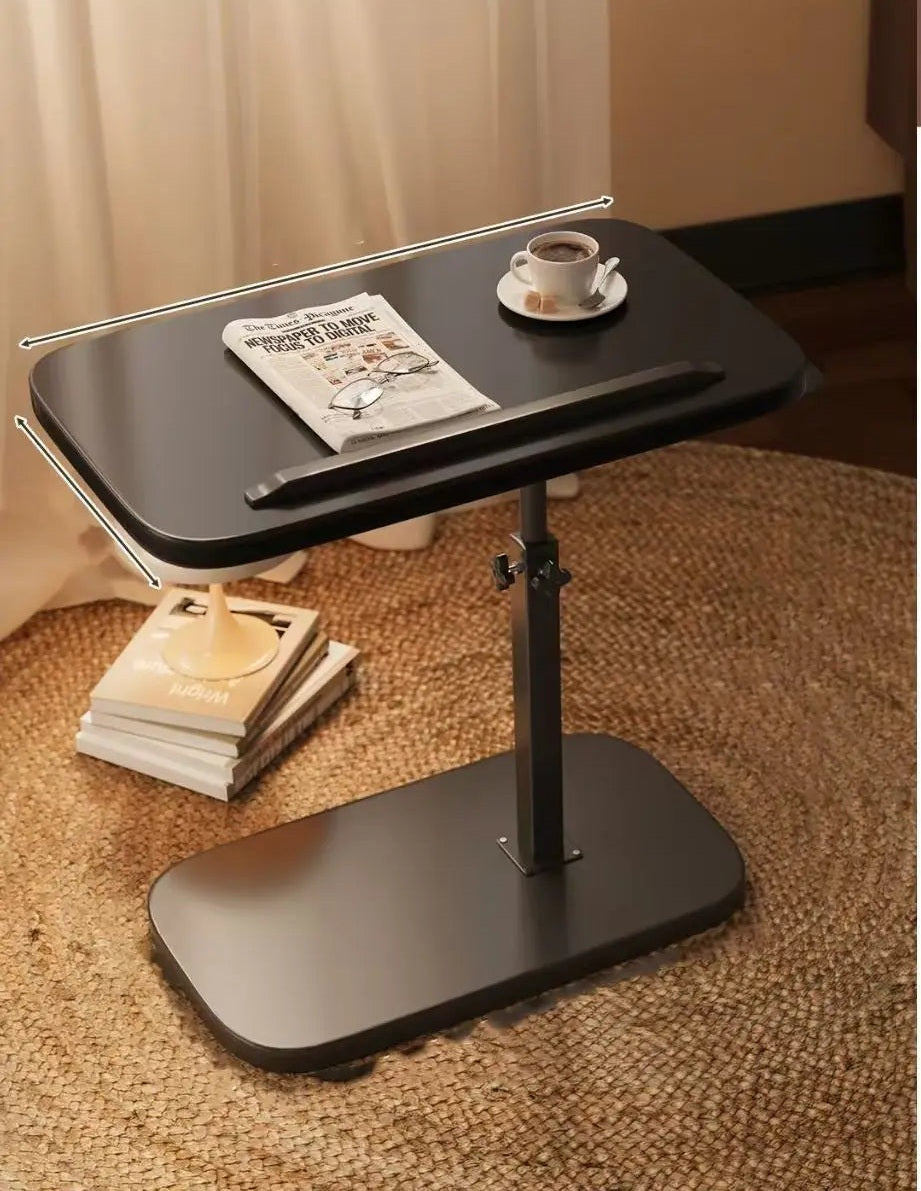 C shaped side table - Height adjustable table - solid wood surface, movable side end
