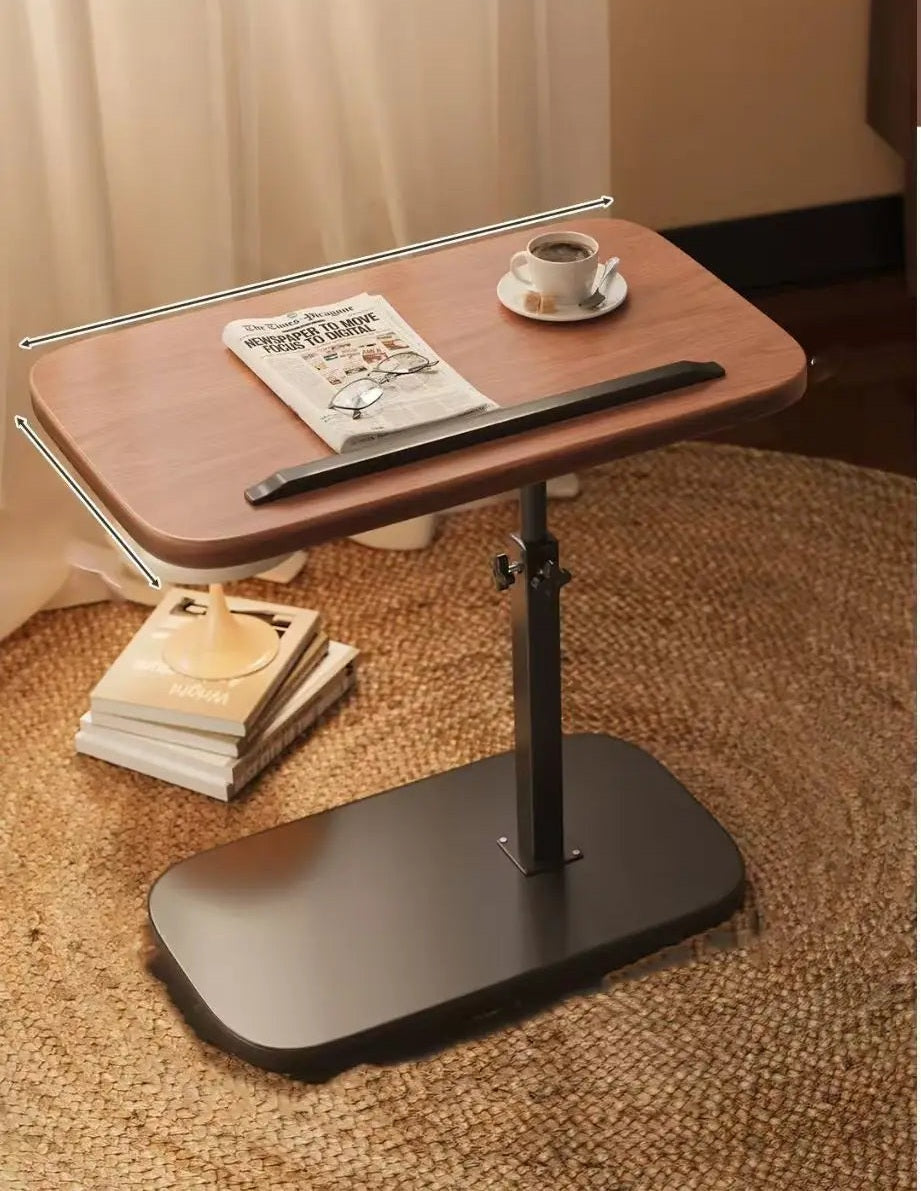 C shaped side table - Height adjustable table - solid wood surface, movable side end