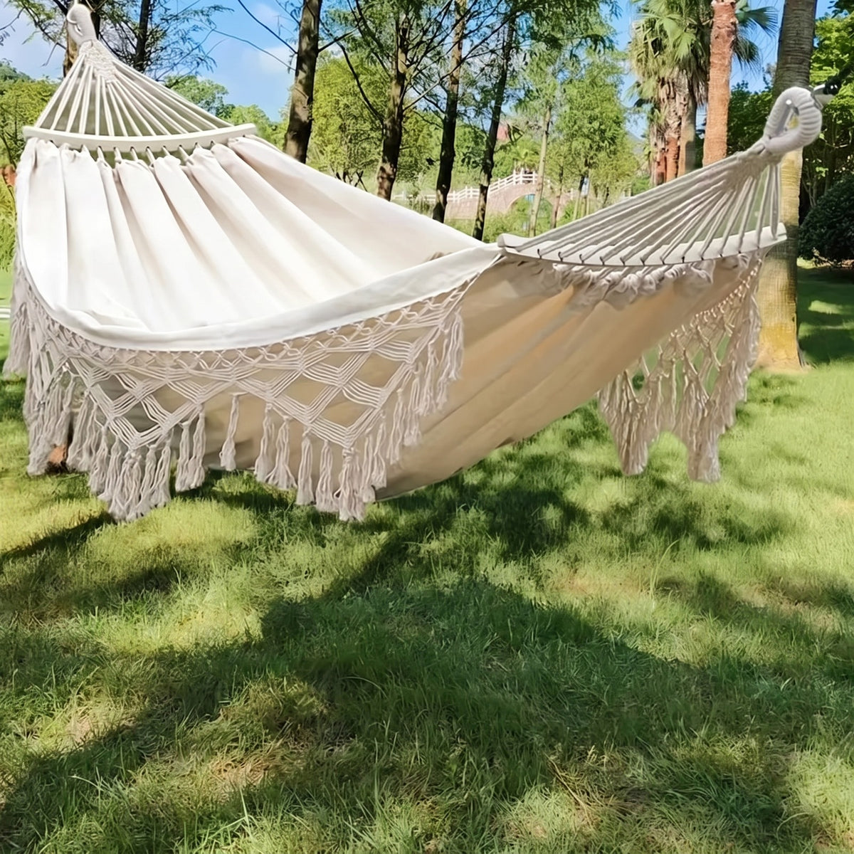 Camping hammock - Classic Bohemian Style Double Flowery Tassel Hammock